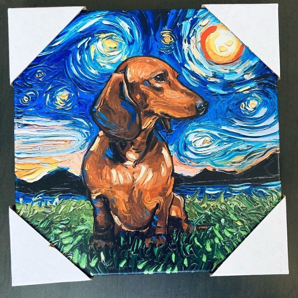 Dachshund Starry Night Canvas Wall Art Painting
